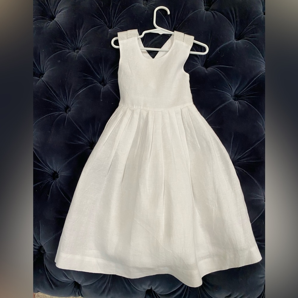 Jacadi Paris white linen dress with shimmer straps size 3a EUC